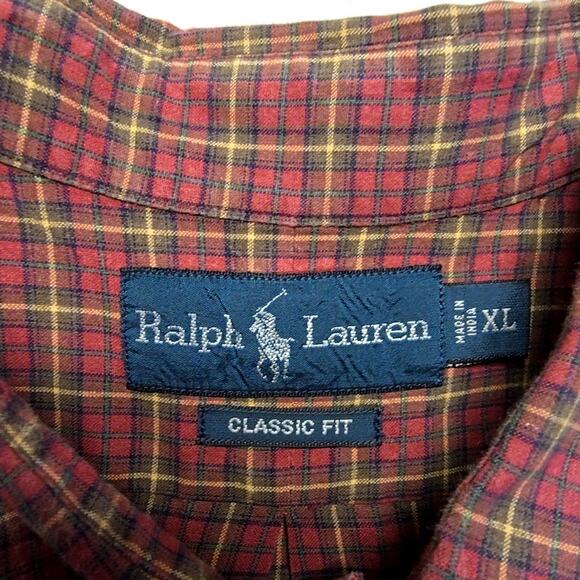 Ralph Lauren Classic Fit Plaid Shirt Red Green Checkered XL Long Sleeve - Picture 7 of 10
